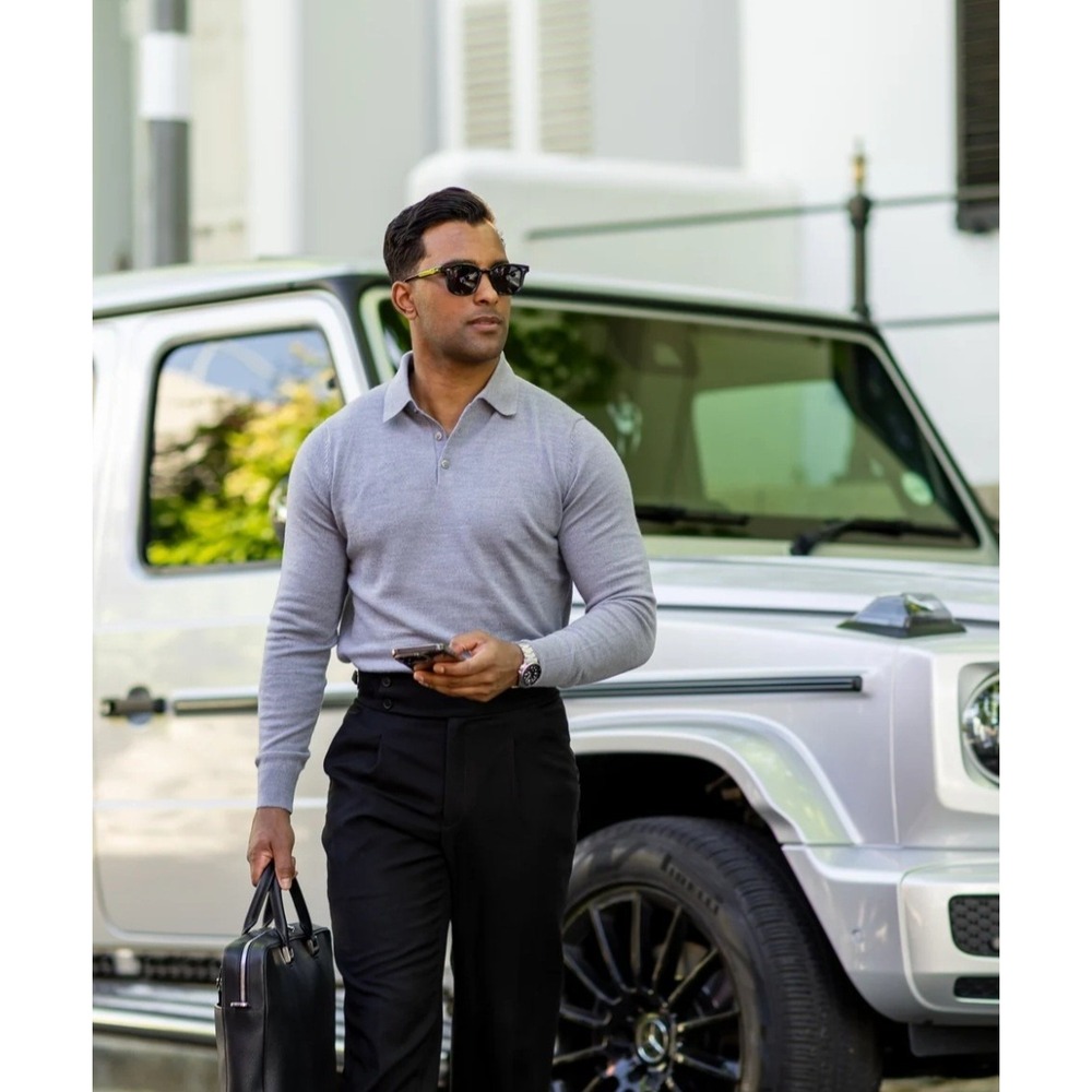 Men's Lightweight Long-Sleeve Polo Shirt - Gray